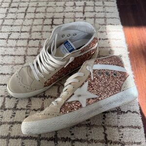 Golden Goose Women's High-Top Sneakers - Beige and Rose Gold Glitter